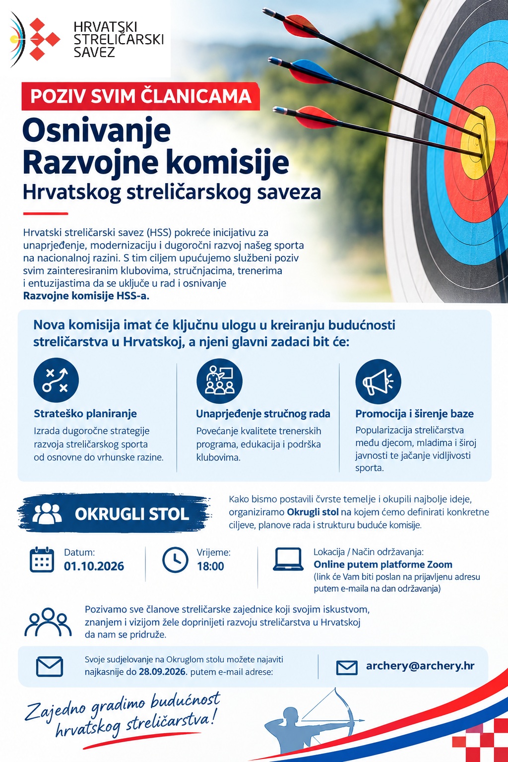 Poziv svim članicama: Osnivanje Razvojne komisije Hrvatskog streličarskog saveza